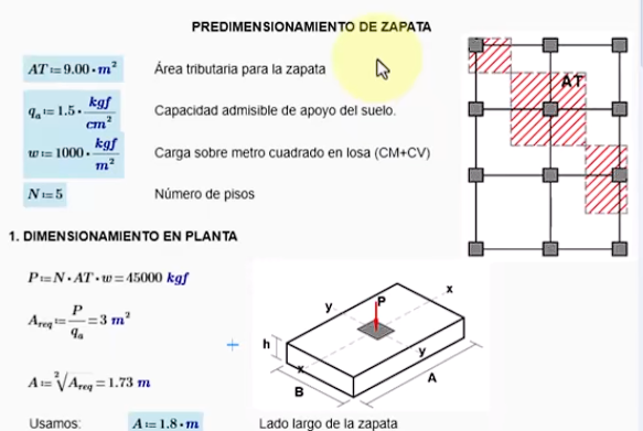 Hoja de Cálculo para Predimensionamiento de Zapatas en Mathcad